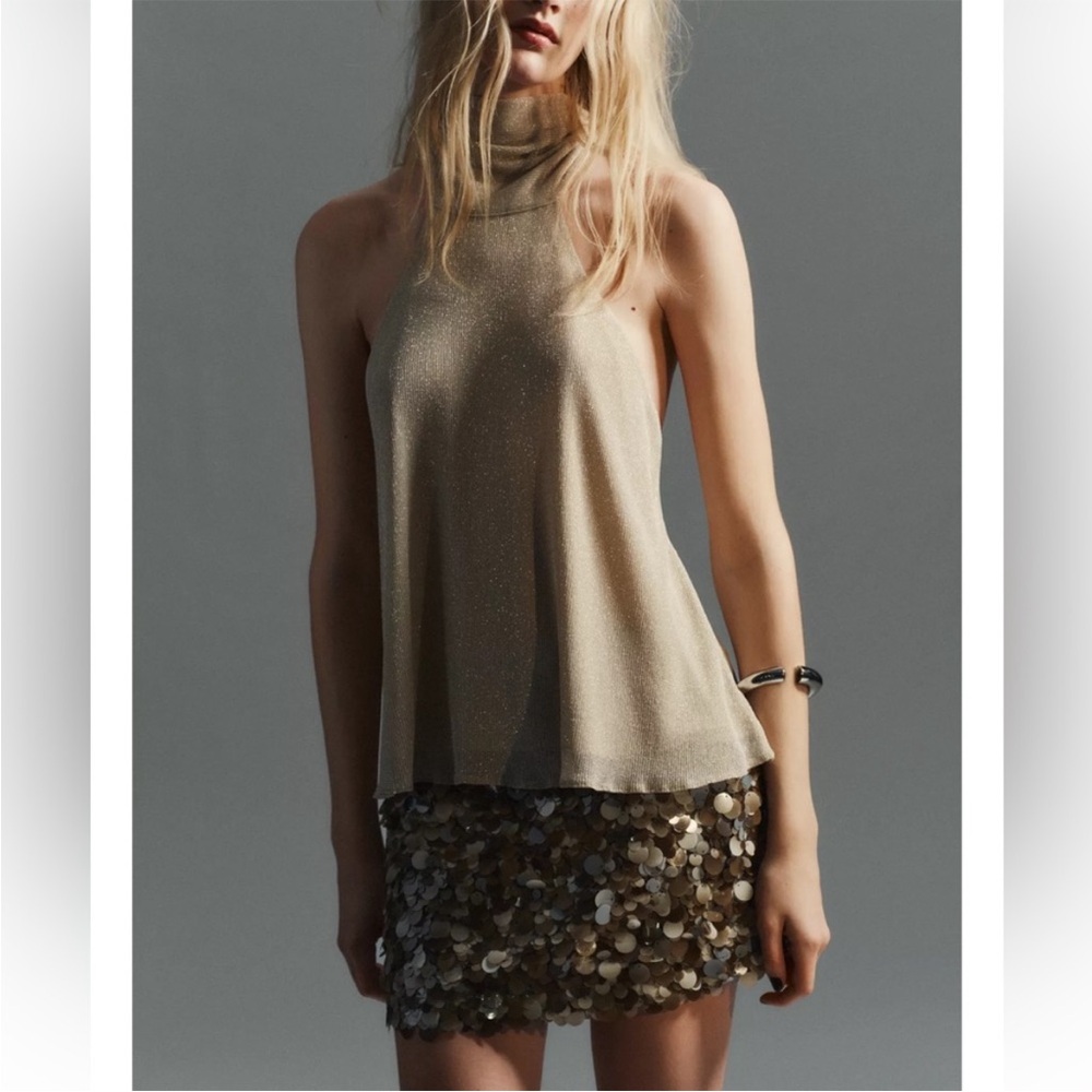 Zara NWT sequin mini skirt greenish 3920/221